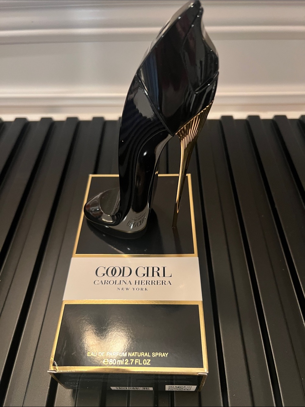 Carolina Herrera Good Girl Stilettos in Black with Gold Heel, 75 % remaining